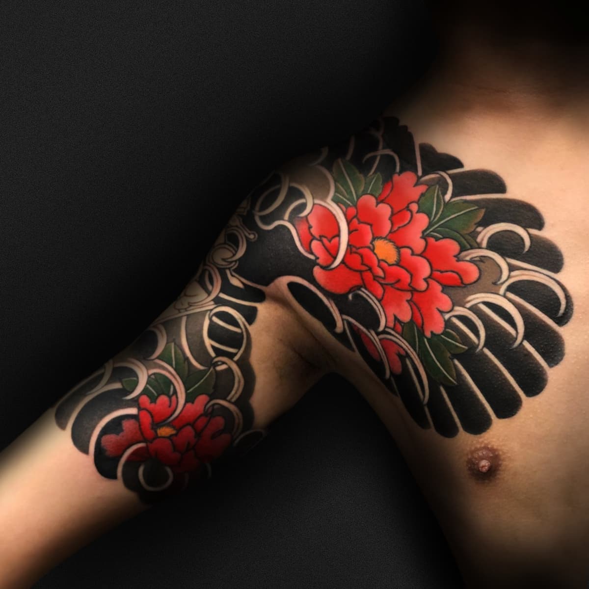 Botan — Irezumi / Chest and half sleeve